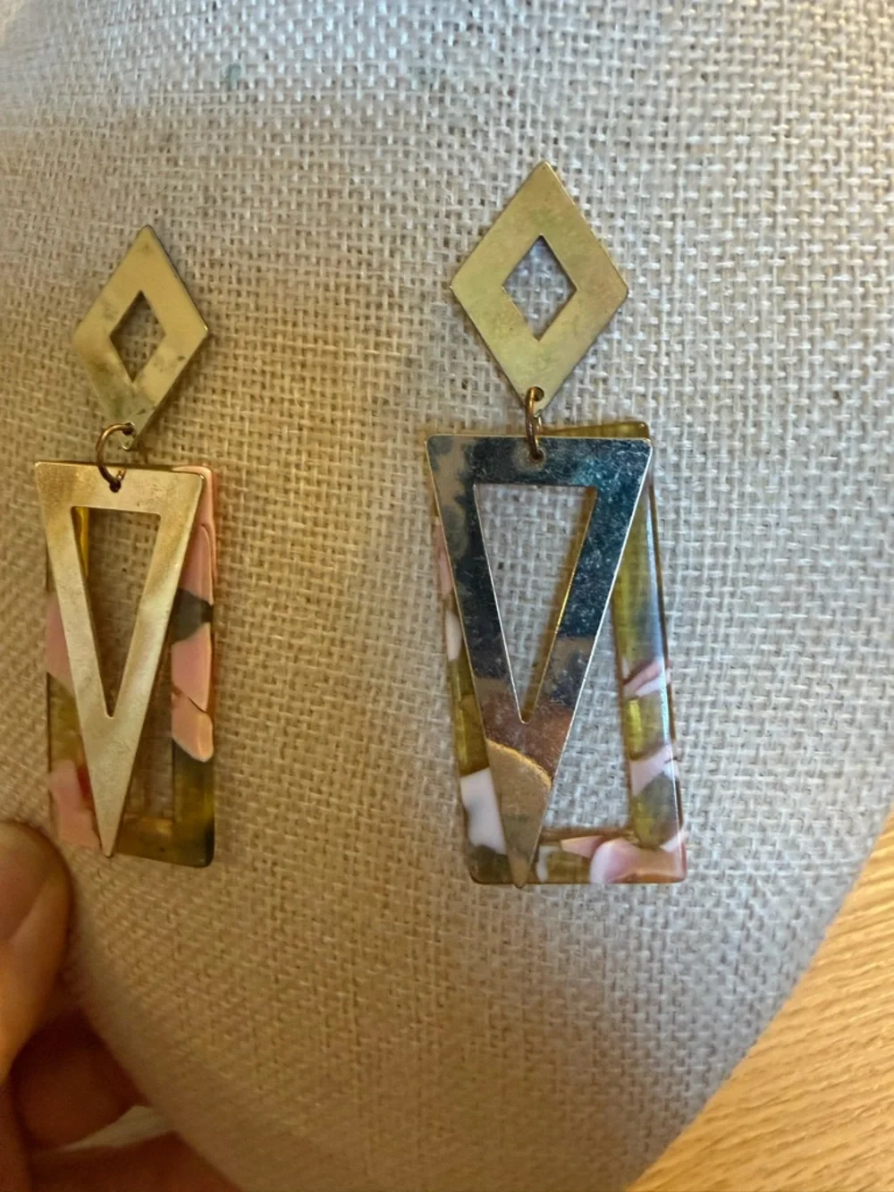 Gold Tone Pink‎ Acrylic Long Dangle Statement Earrings